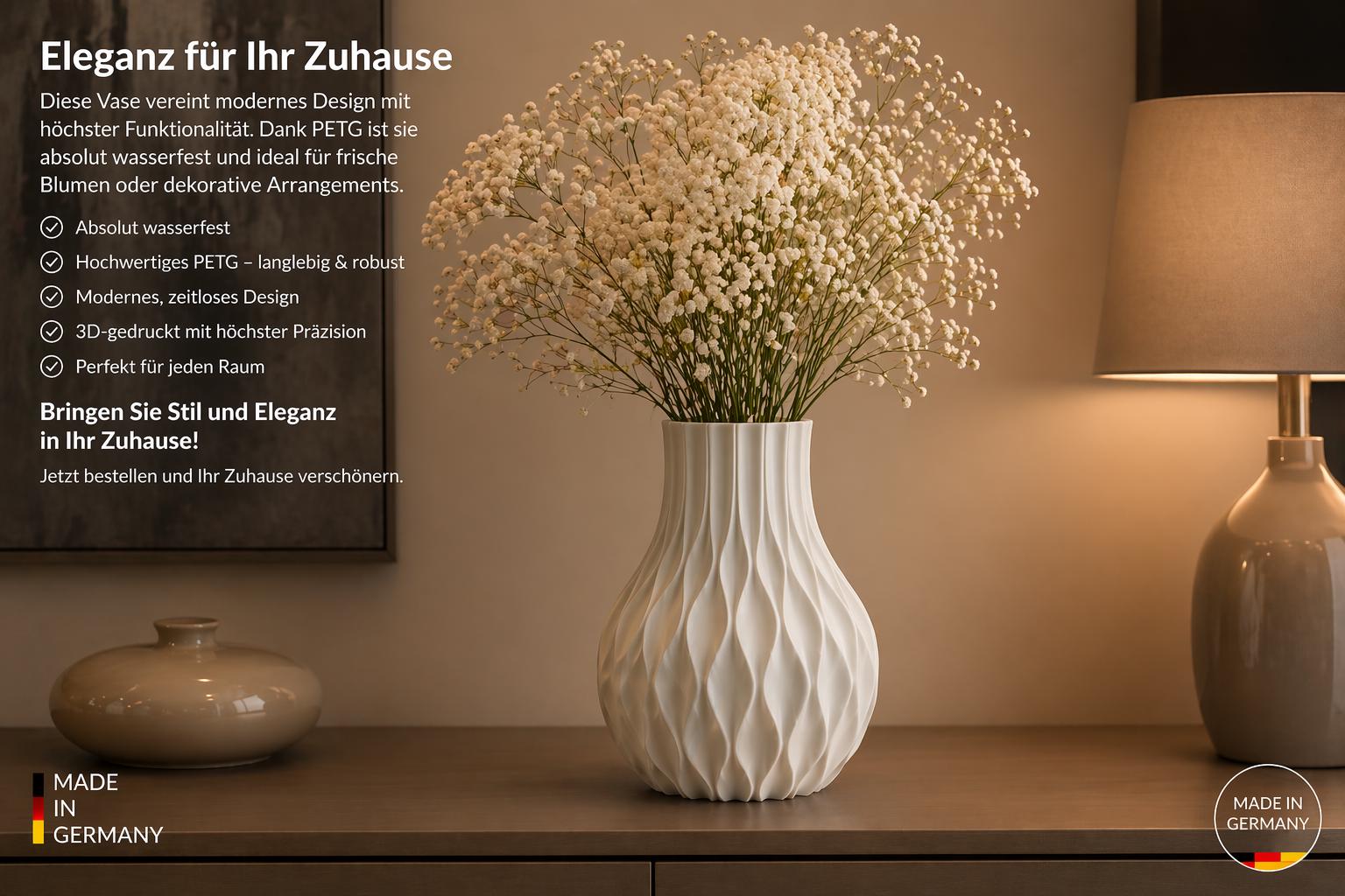 Moderne Vase „LUMINA“ | 3D gedruckte Blumenvase | Wasserdicht | Minimalistische Deko | Wohnzimmer Design | Geschenkidee | Made in Germany – Bild 3